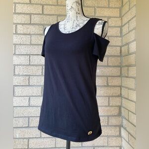 Michael Kors Cold Shoulder Cut Out Short Sleeve Tshirt Black Stretchy Top
